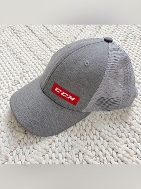 CCM Snap Back Heather Gray Hat Cap with Red Logo EUC